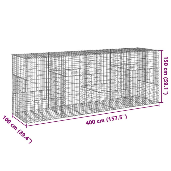 Coș gabion cu capac, 400x100x150 cm, fier galvanizat - WALTI WALTI