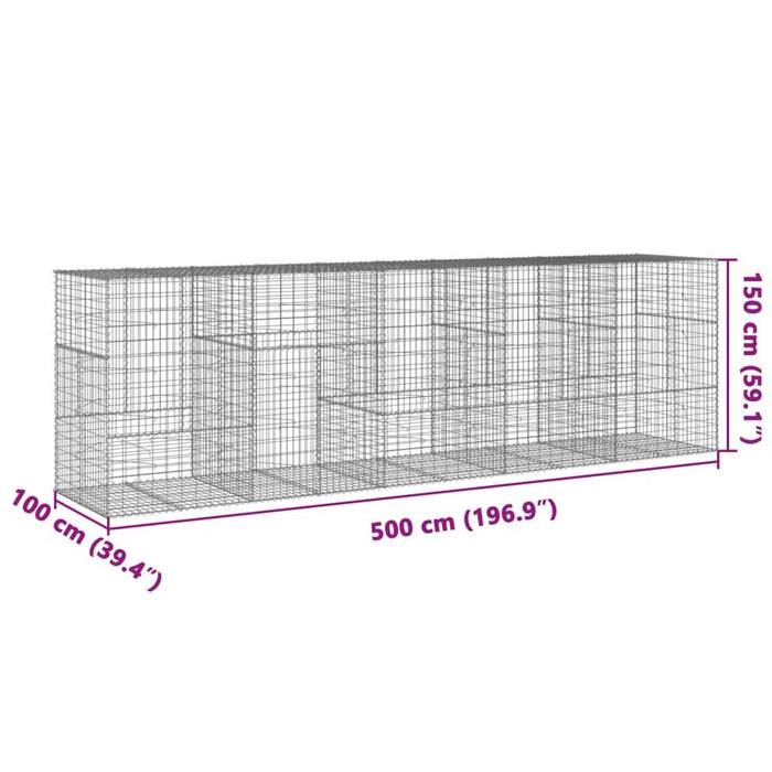 Coș gabion cu capac, 500x100x150 cm, fier galvanizat - WALTI WALTI