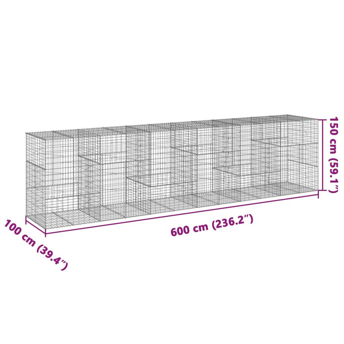Coș gabion cu capac, 600x100x150 cm, fier galvanizat - WALTI WALTI