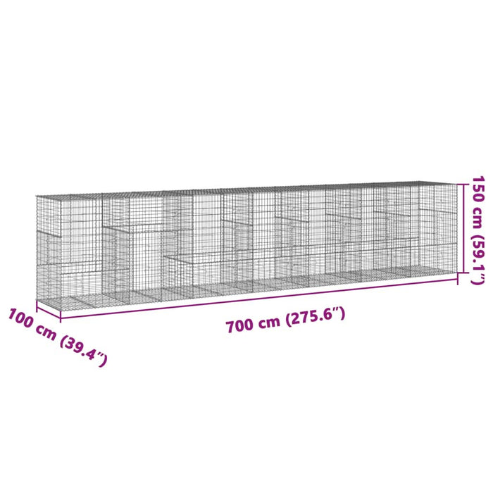 Coș gabion cu capac, 700x100x150 cm, fier galvanizat - WALTI WALTI