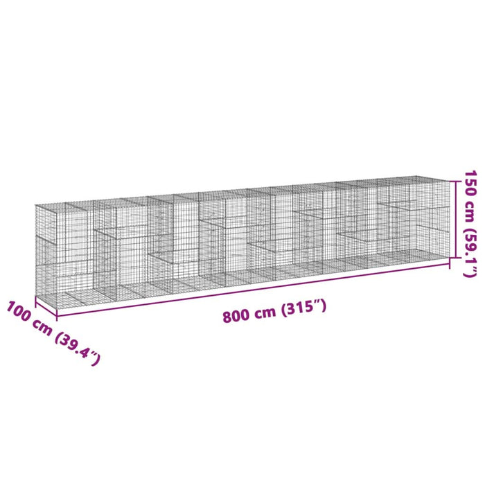 Coș gabion cu capac, 800x100x150 cm, fier galvanizat - WALTI WALTI