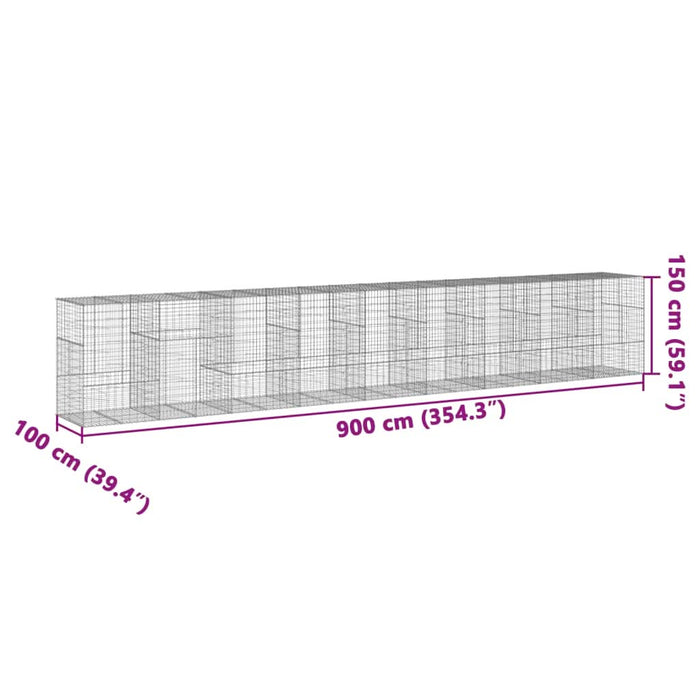 Coș gabion cu capac, 900x100x150 cm, fier galvanizat - WALTI WALTI