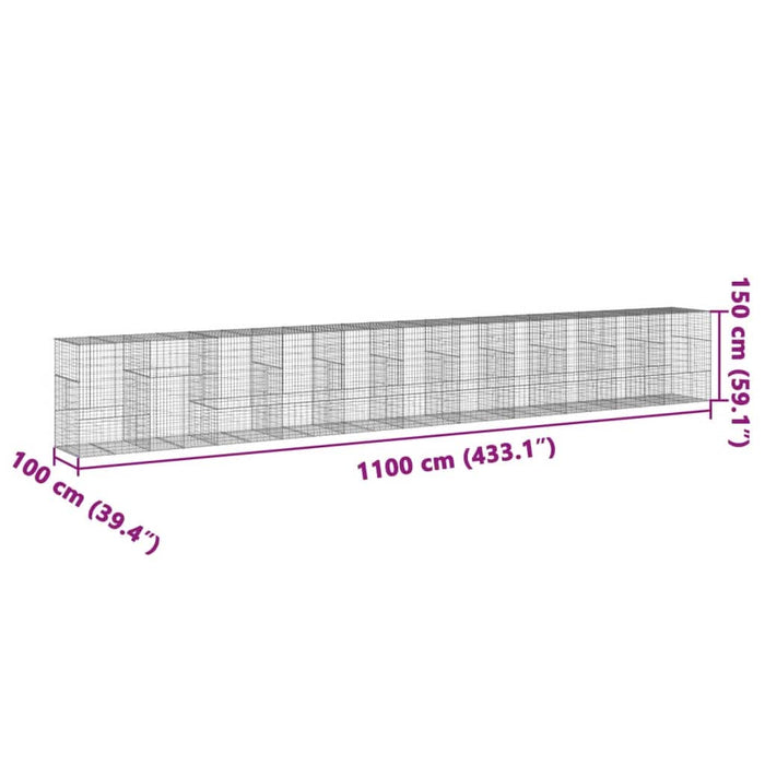 Coș gabion cu capac, 1100x100x150 cm, fier galvanizat - WALTI WALTI