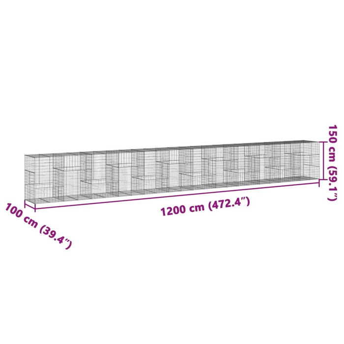 Coș gabion cu capac, 1200x100x150 cm, fier galvanizat - WALTI WALTI