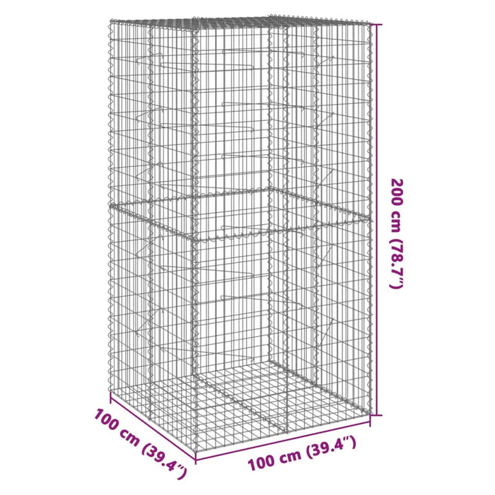 Coș gabion cu capac, 100x100x200 cm, fier galvanizat - WALTI WALTI