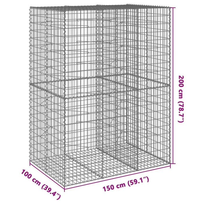 Coș gabion cu capac, 150x100x200 cm, fier galvanizat - WALTI WALTI