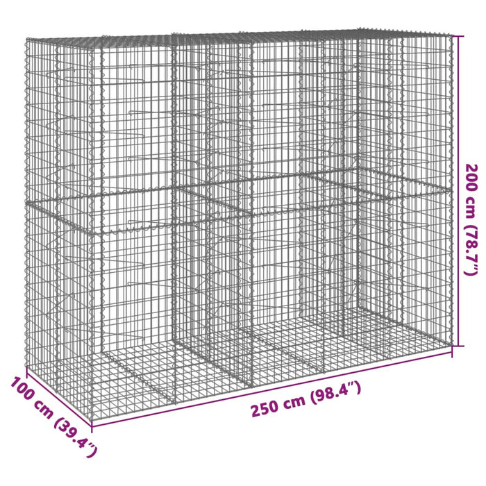Coș gabion cu capac, 250x100x200 cm, fier galvanizat - WALTI WALTI