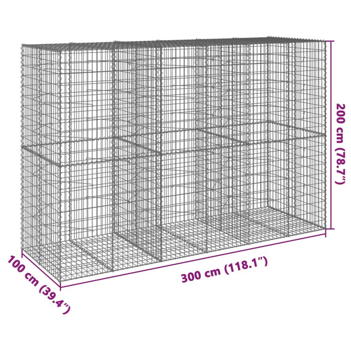 Coș gabion cu capac, 300x100x200 cm, fier galvanizat - WALTI WALTI