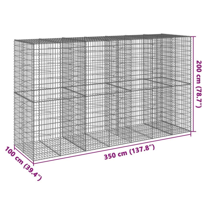 Coș gabion cu capac, 350x100x200 cm, fier galvanizat - WALTI WALTI