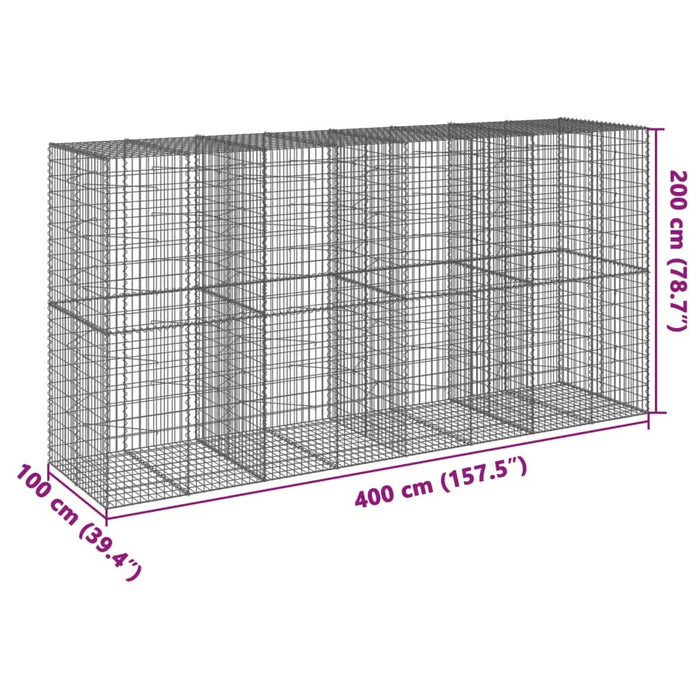 Coș gabion cu capac, 400x100x200 cm, fier galvanizat - WALTI WALTI