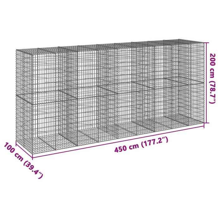Coș gabion cu capac, 450x100x200 cm, fier galvanizat - WALTI WALTI