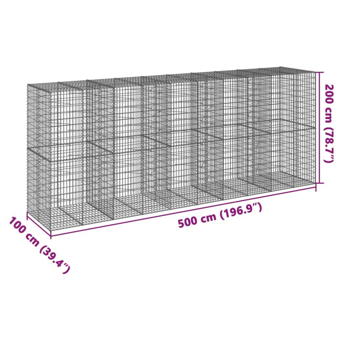 Coș gabion cu capac, 500x100x200 cm, fier galvanizat - WALTI WALTI