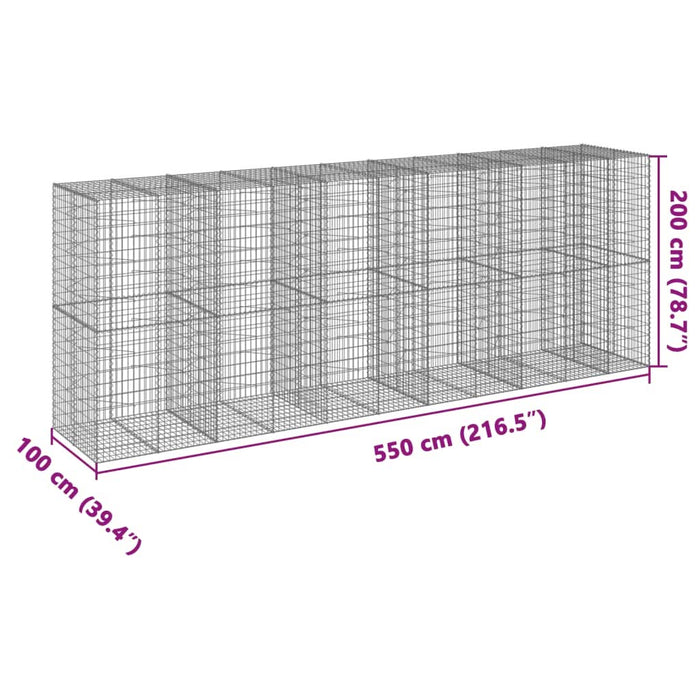 Coș gabion cu capac, 550x100x200 cm, fier galvanizat - WALTI WALTI