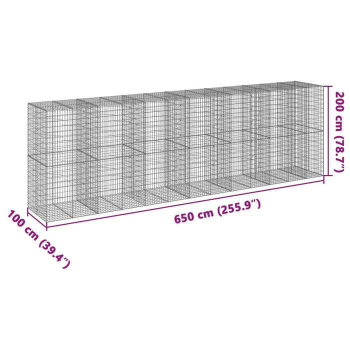 Coș gabion cu capac, 650x100x200 cm, fier galvanizat - WALTI WALTI