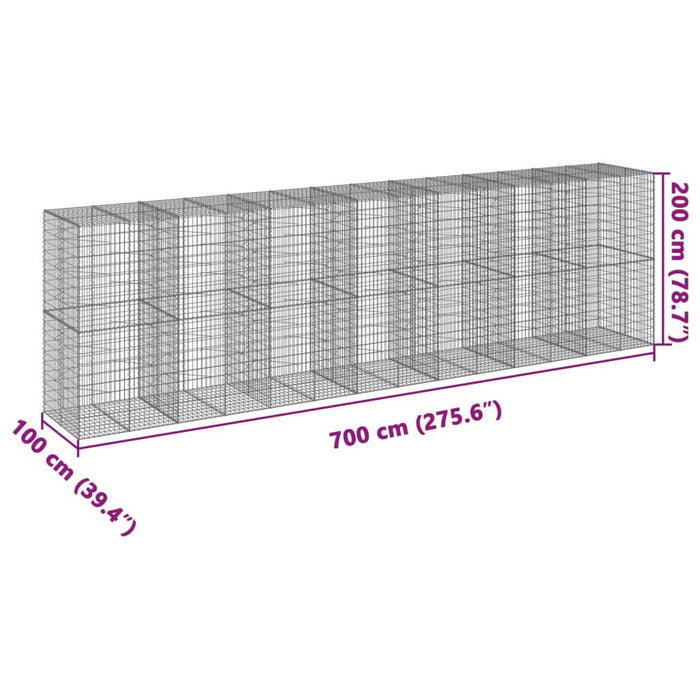 Coș gabion cu capac, 700x100x200 cm, fier galvanizat - WALTI WALTI