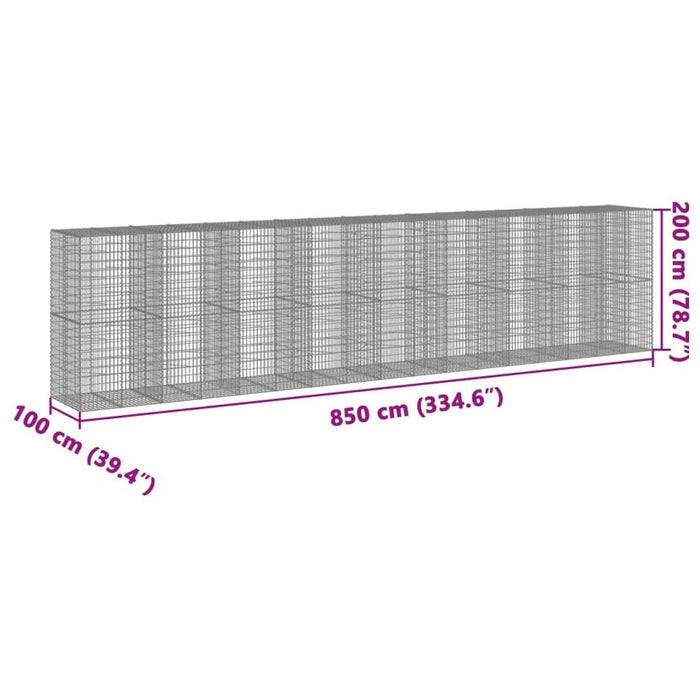 Coș gabion cu capac, 850x100x200 cm, fier galvanizat - WALTI WALTI