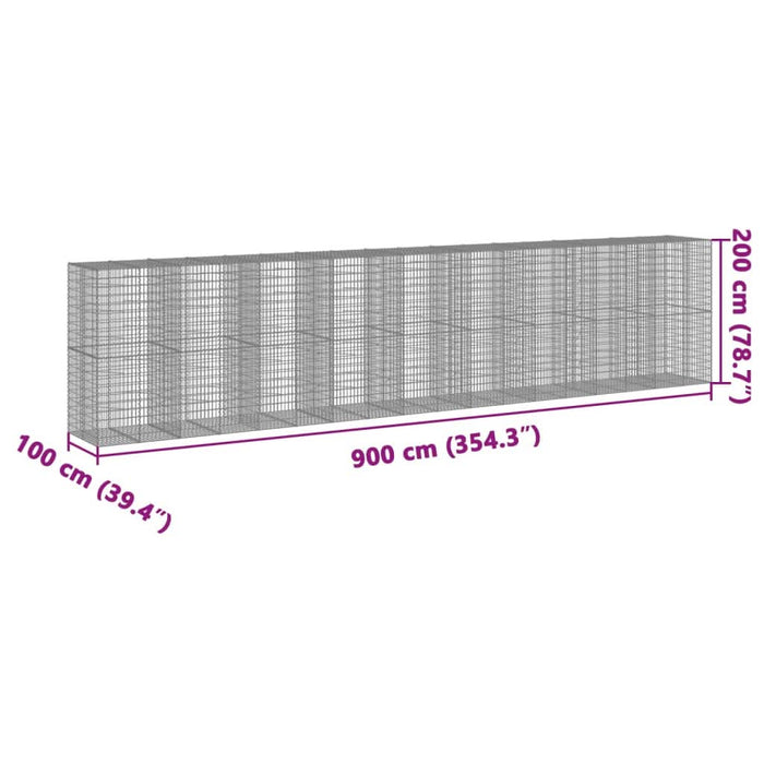 Coș gabion cu capac, 900x100x200 cm, fier galvanizat - WALTI WALTI