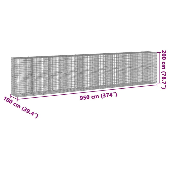 Coș gabion cu capac, 950x100x200 cm, fier galvanizat - WALTI WALTI