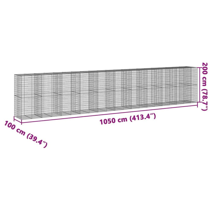 Coș gabion cu capac, 1050x100x200 cm, fier galvanizat - WALTI WALTI