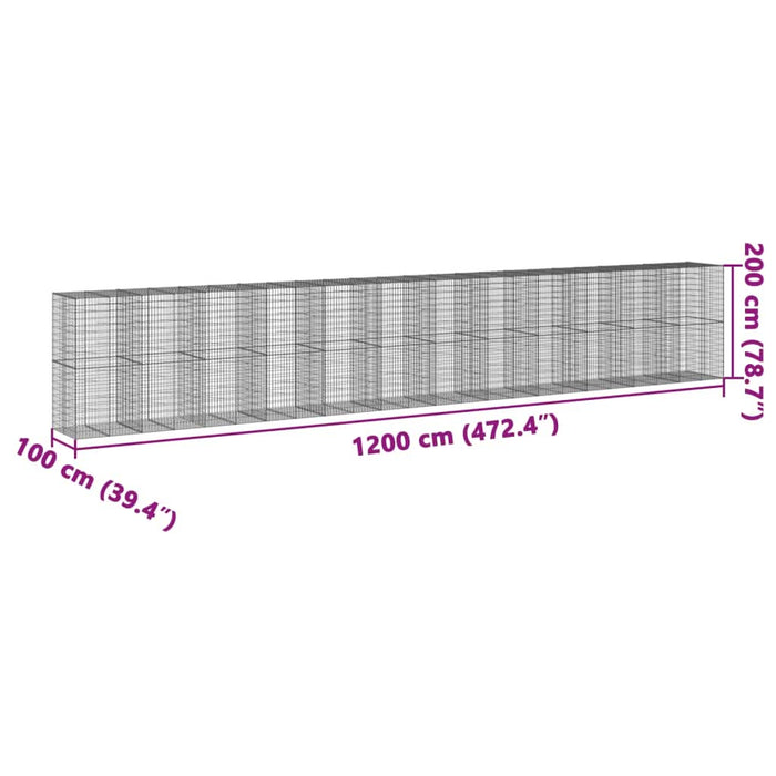 Coș gabion cu capac, 1200x100x200 cm, fier galvanizat - WALTI WALTI