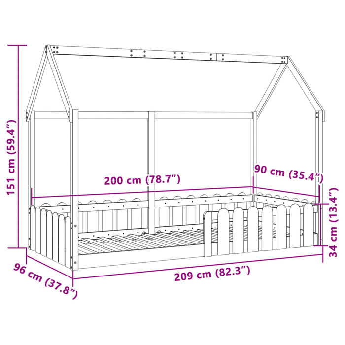 Cadru pat tip casă pentru copii, 90x200 cm, lemn masiv de pin WALTI