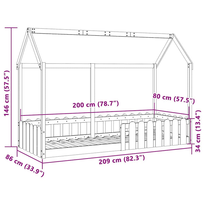 Cadru pat tip casă pentru copii, 80x200 cm, lemn masiv de pin - WALTI WALTI