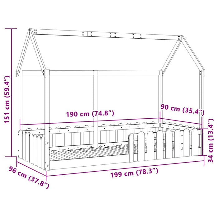 Cadru pat tip casă pentru copii, 90x190 cm, lemn masiv de pin - WALTI WALTI