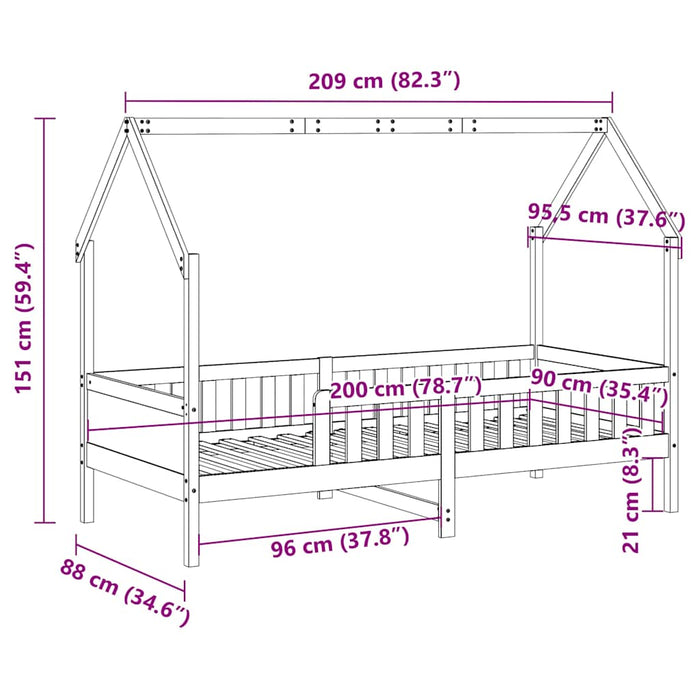 Cadru pat tip casă pentru copii alb 90x200 cm lemn masiv de pin - WALTI WALTI