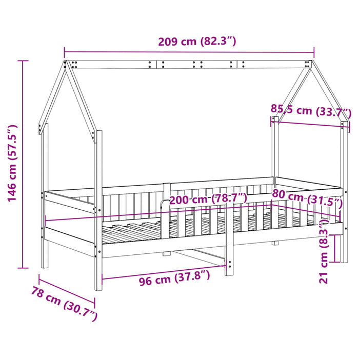 Cadru pat tip casă pentru copii, 80x200 cm, lemn masiv de pin - WALTI WALTI