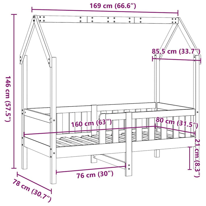 Cadru pat tip casă pentru copii, 80x160 cm, lemn masiv de pin WALTI