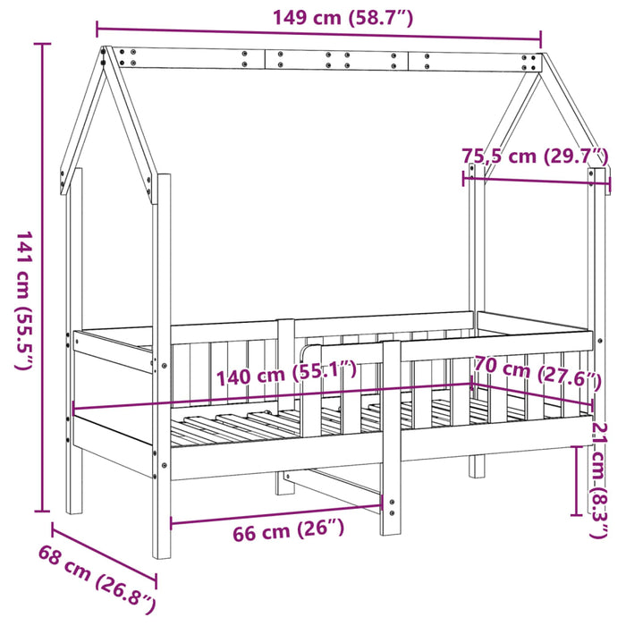 Cadru pat tip casă pentru copii, 70x140 cm, lemn masiv de pin - WALTI WALTI