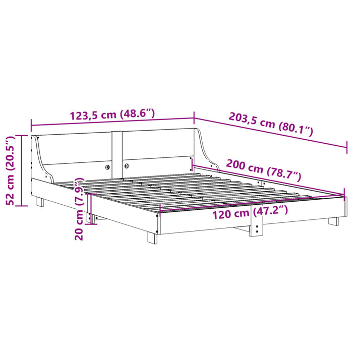 Cadru pat fără saltea, maro ceruit, 120x200 cm, lemn masiv pin WALTI