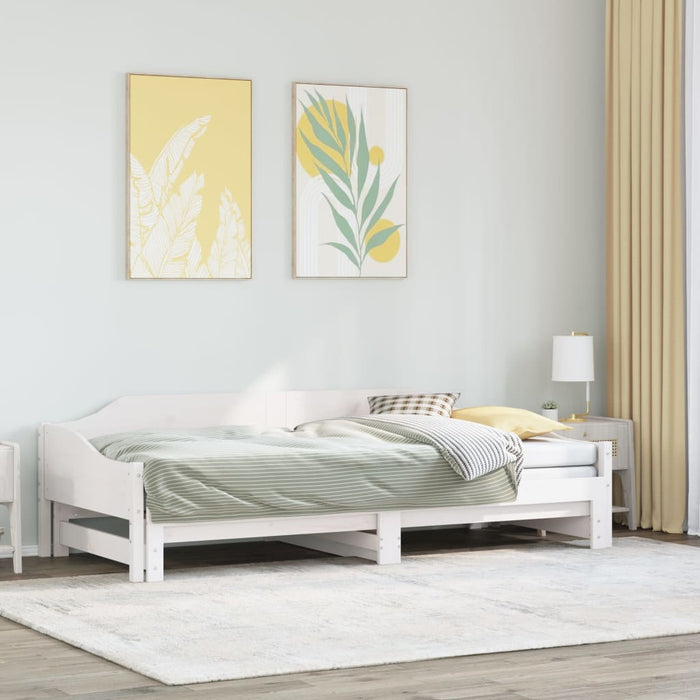 Pat de zi cu extensie, alb, 90x200 cm, lemn masiv de pin - WALTI WALTI