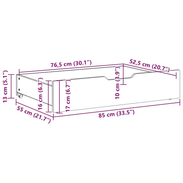 Sertare de pat cu roți, 2 buc., 85x55x16 cm, lemn masiv de pin - WALTI WALTI