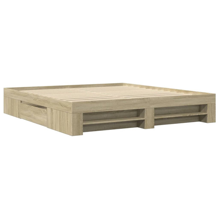 Cadru de pat fără saltea Stejar Sonoma 200x200cm Lemn prelucrat WALTI