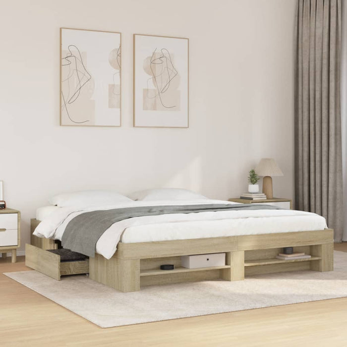 Cadru de pat fără saltea Stejar Sonoma 200x200cm Lemn prelucrat WALTI
