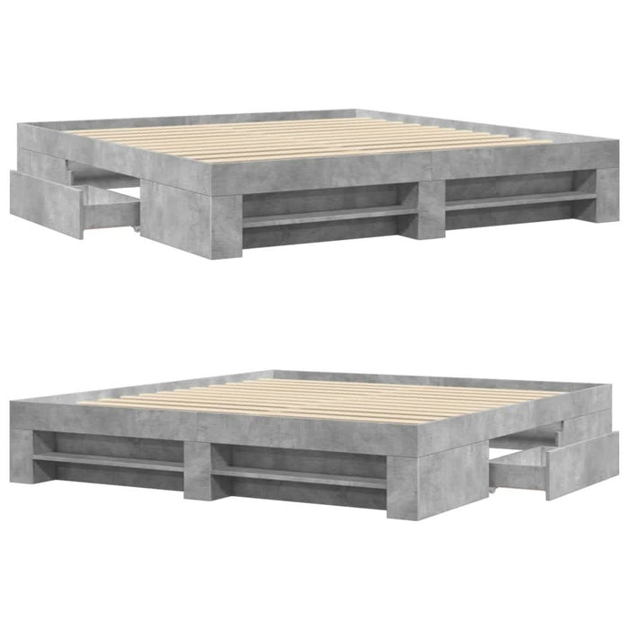 Cadru de pat, gri beton, 200x200 cm, lemn prelucrat - WALTI WALTI