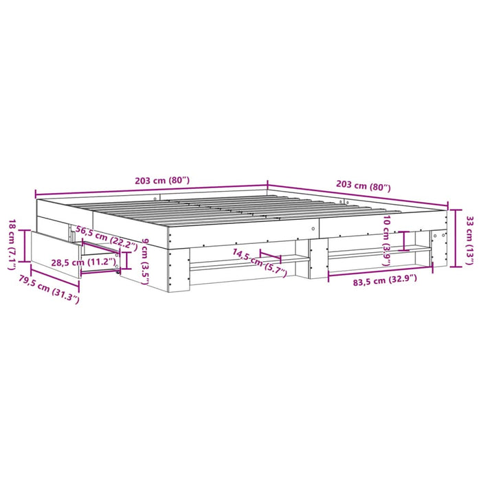 Cadru de pat, gri beton, 200x200 cm, lemn prelucrat - WALTI WALTI