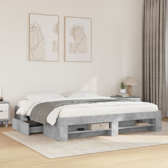 Cadru de pat, gri beton, 200x200 cm, lemn prelucrat - WALTI WALTI