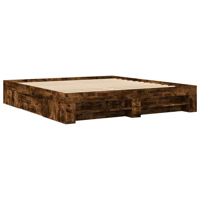 Cadru pat fără saltea Stejar afumat 200x200 cm Lemn prelucrat WALTI