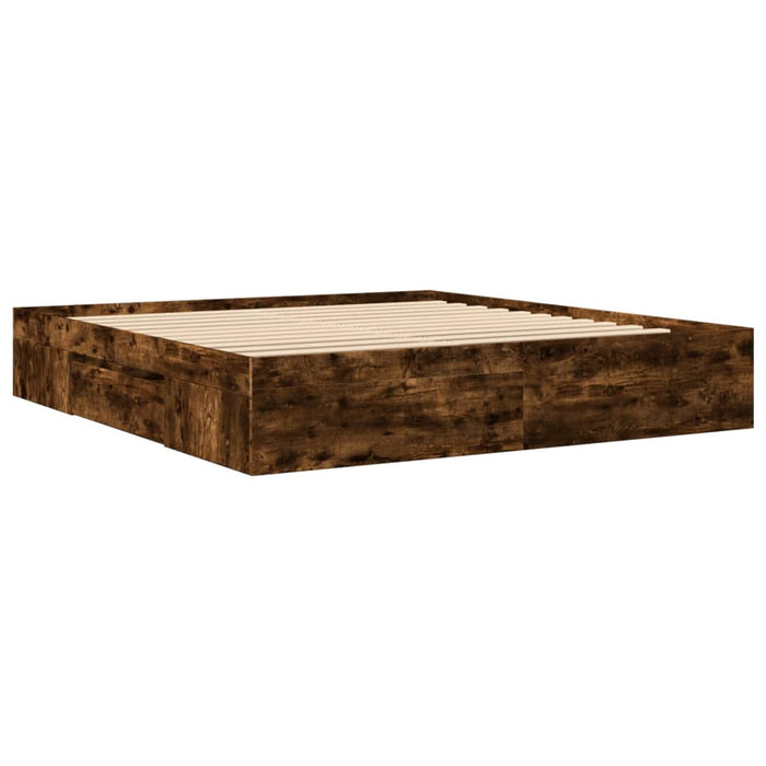Cadru pat fără saltea Stejar afumat 200x200 cm Lemn prelucrat WALTI