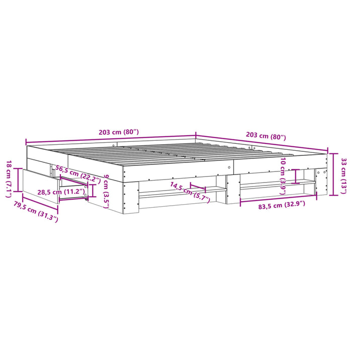 Cadru pat fără saltea Stejar afumat 200x200 cm Lemn prelucrat WALTI