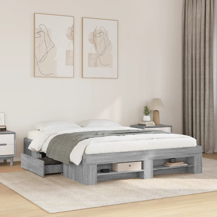 Cadru de pat fără saltea Gri Sonoma 160x200cm lemn prelucrat - WALTI WALTI