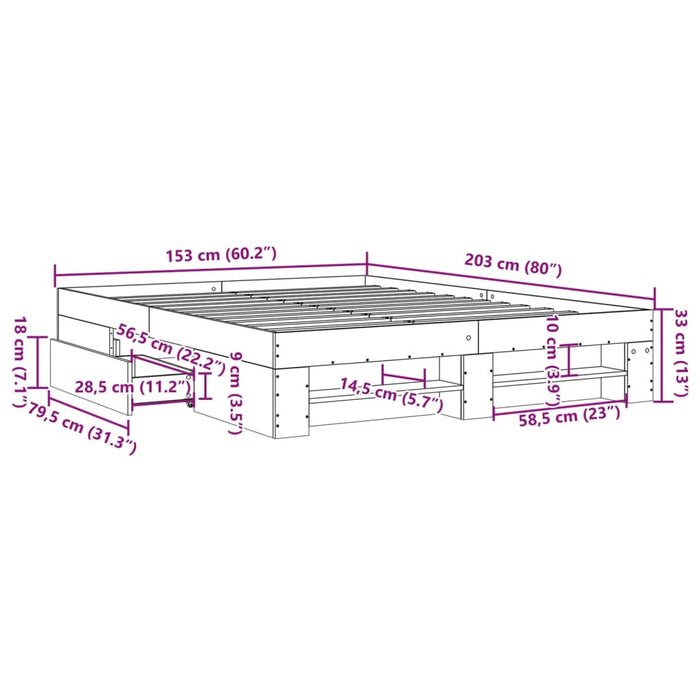 Cadru de pat, gri sonoma, 150x200 cm, lemn prelucrat WALTI