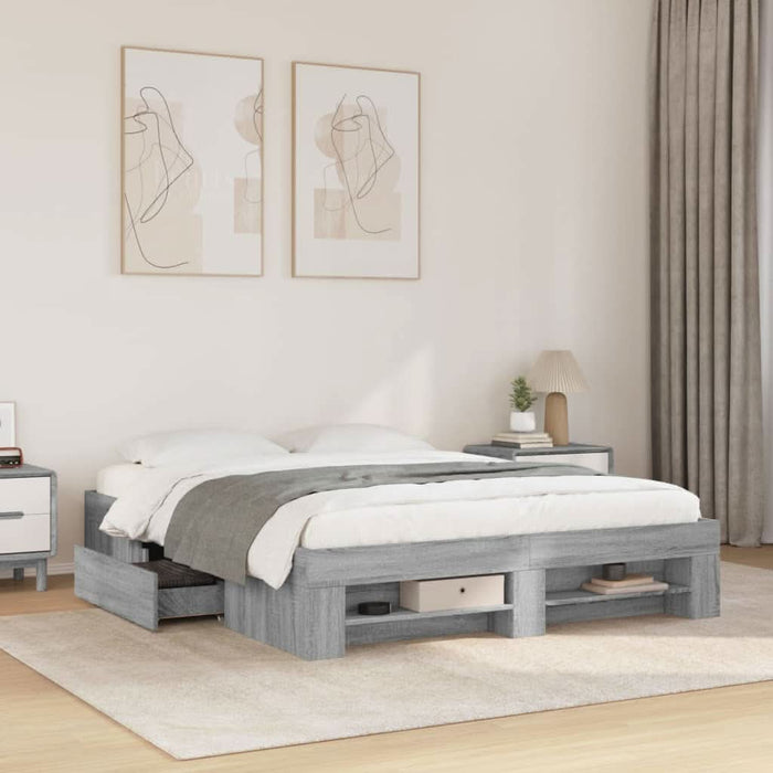 Cadru de pat, gri sonoma, 150x200 cm, lemn prelucrat WALTI