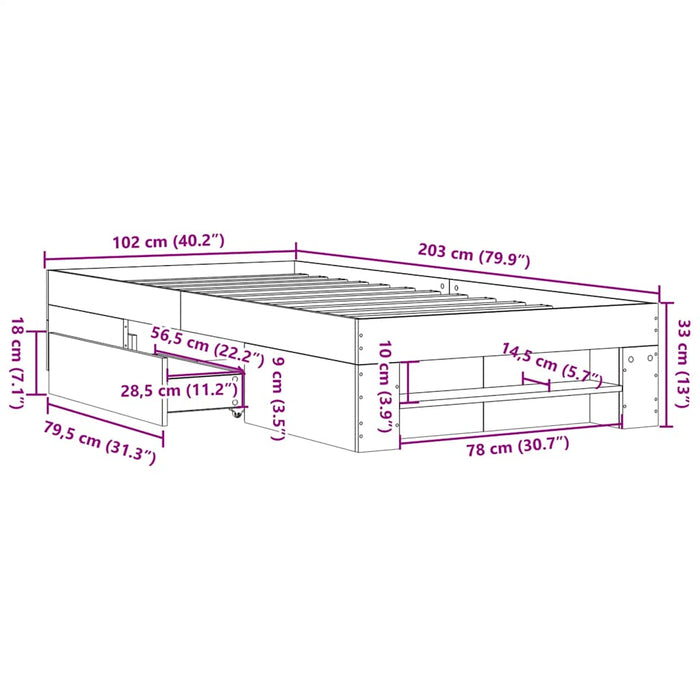 Cadru de pat, gri beton, 100x200 cm, lemn prelucrat - WALTI WALTI