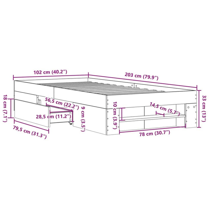Cadru pat fără saltea stejar fumuriu 100x200 cm lemn prelucrat - WALTI WALTI