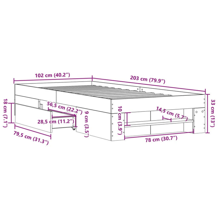 Cadru de pat, gri sonoma, 100x200 cm, lemn prelucrat - WALTI WALTI