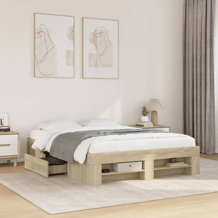 Cadru de pat, stejar sonoma, 135x190 cm, lemn prelucrat - WALTI WALTI