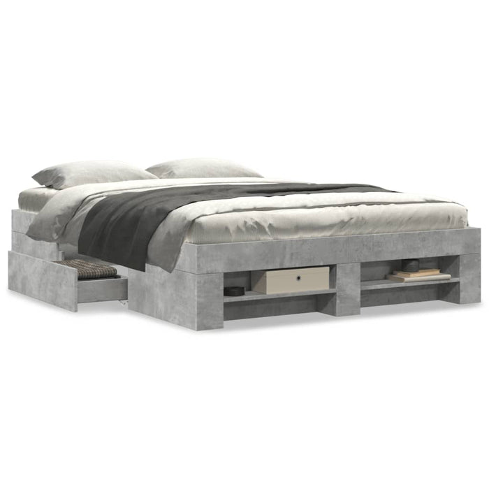 Cadru de pat, gri beton, 135x190 cm, lemn prelucrat - WALTI WALTI